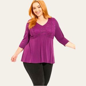 TORRID Plus Size Studio Knit Purple Lace V- Neck Babydoll Size 4X